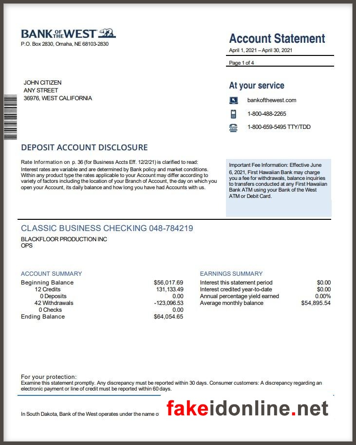 Bank of America Statement PSD Template